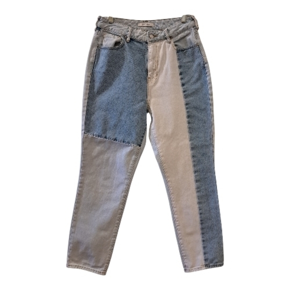 PacSun Women High Rise Patchwork Blue and Beige Jeans Size 28